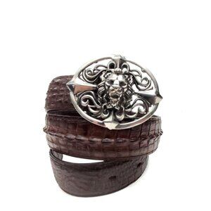 emporiumev Silver Lion Buckle Crocodile Leather Belt Size OS (0202)